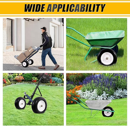 MZREXN 14.5" Wheelbarrow Tire Flat-Free 3.00/3.25/3.50/4.00-8" Solid Tire and Wheel with 3"-7" Centered Hub, 3/4" & 5/8" Bearings Replacement for Hand Truck/Dolly/Utility Cart/Garden Cart 2PCS White