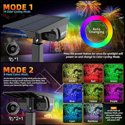 Solar Spotlights Outdoor, 40 LED s Color Changing RGB Waterproof Landscape Lights with 9 Light Modes, Colored Solar Spot Lights Auto On/Off, for Pathway Garden Pool Patio Yard