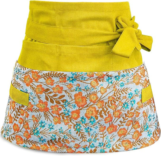 Garden Apron for Woman, Serve Apron Cute, Flora Half Apron with 8 Pockets, Valentines Gift for Mom Wife Girlfriend