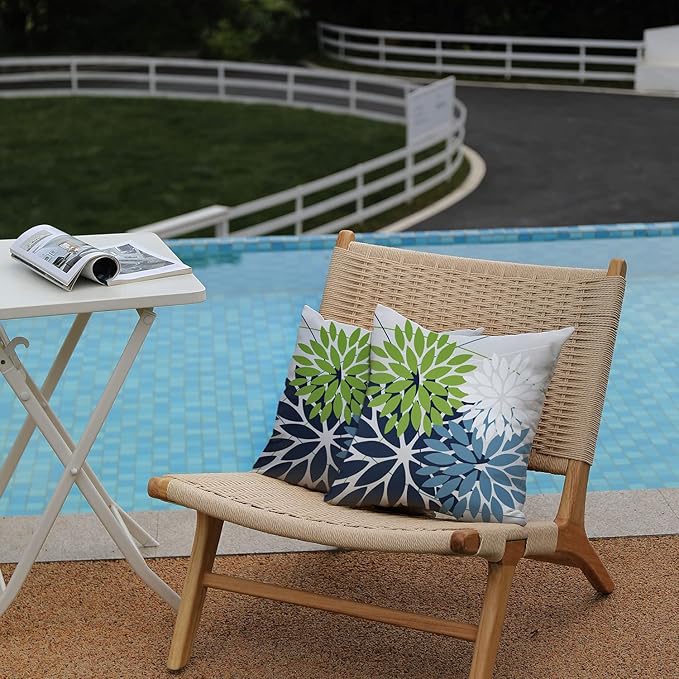 DFXSZ Outdoor Throw Pillow Covers 16x16 Inch Set of 2 Waterproof Spring Summer Geometric Elegant Blue Green Outdoor Pillow Covers for Patio Funiture Garden Couch 158Y16