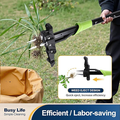 Yocada Stand Up Weed Puller Tool Heavy Duty 4 Manganese Steel Claws Gardening Hand Weeding Tool with 39" Ergonomic Long Handle Easy Eject Mechanism for Weeding