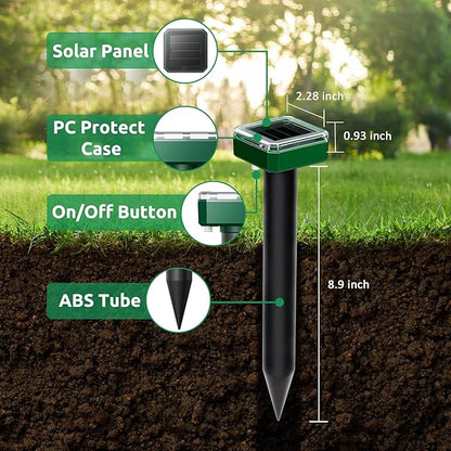 X-PEST 4 Pack Mole Repellent for Lawns Solar Powered Groundhog Spikes, Ultrasonic Mole Stakes for Yard, Waterproof Gopher Repellent to Get Rid of Chipmunk, Vole and Snake for Garden