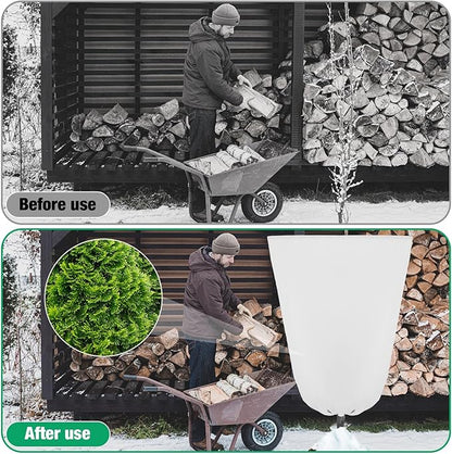 4 Pcs Plant Covers Freeze Protection 35.4" x 59" Winter Frost Blankets for Outdoor Plants with Zipper Drawstring Frost Cloth Freeze Covers Warm Shrub Jacket for Fruit Tree Potted(White)