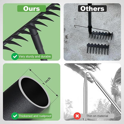 Pragmatist Bow Rake Heavy Duty 60" Metal Head Garden Rake with Adjustable Stainless Steel Handle Garden Tool for Loosening Soil Leveling Mulch Gathering Leaf