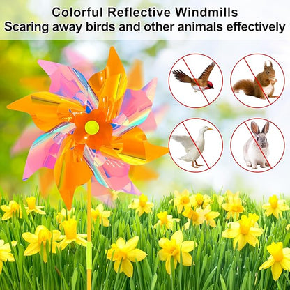 6 Pcs Reflective Pinwheels Wind Spinner for Yard and Garden, Decorative Windmill Toy Pinwheel for Kids, Colorful Garden Wind Spinners Outdoor Party Decorations, Pinwheels to Scare Birds Away