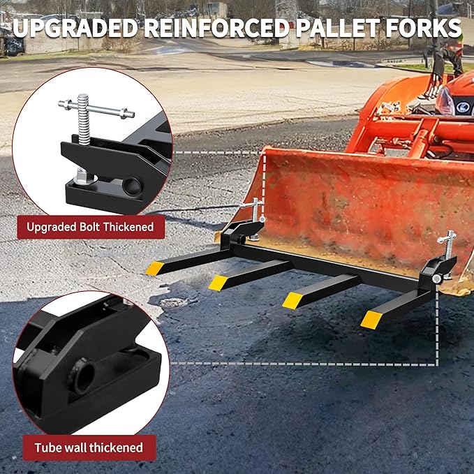 YITAMOTOR Clamp on Debris Forks to 48" Bucket, Heavy Duty Pallet Fork 2500 lbs Capacity Fit for Loader Bucket Skidsteer Tractor