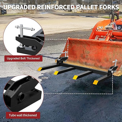 YITAMOTOR Clamp on Debris Forks to 48" Bucket, Heavy Duty Pallet Fork 2500 lbs Capacity Fit for Loader Bucket Skidsteer Tractor