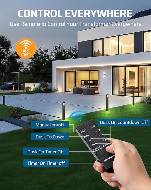 DEWENWILS 300W Low Voltage Landscape Transformer with 2 Zones, 120V AC to 12V DC, Low Voltage Transformer with Remote, Photocell Sensor & Timer, Outdoor Landscape Lighting for Spot Light Steplight