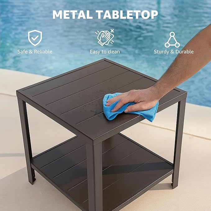 NATURAL EXPRESSIONS Outdoor Coffee Table Patio Metal Table All Weather Backyard Conversation, 20 inches, for Balcony, Poolside, Deck, Garden, Indoor, Ootdoor, Brown.