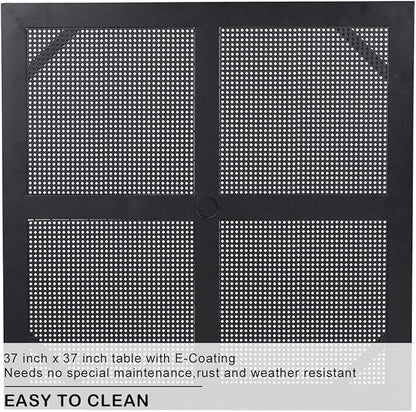 PHI VILLA 5 Pieces Outdoor Dining Set for 4, Metal Steel Square Table with Umbrella Hole & Stackable Black Wrought Iron Chairs, Heavy-Duty Dining Furniture for Patio, Deck, Backyard, Porch