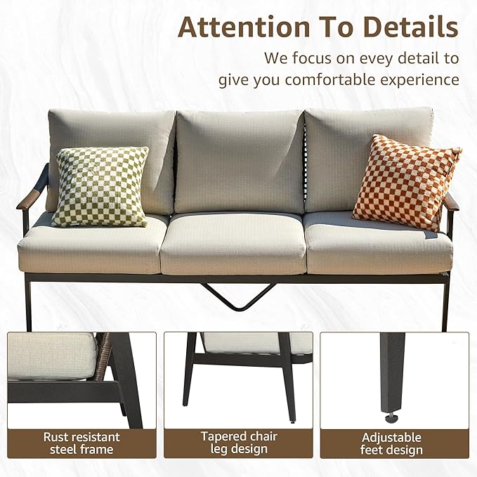NATURAL EXPRESSIONS 5 Pieces Patio Furniture Set, Outdoor Furniture Sofa Sectional Modern Metal Patio Conversation Set with High Back Wicker Backrest & Loveseat for Balcony, Backyard, Deck, Porch