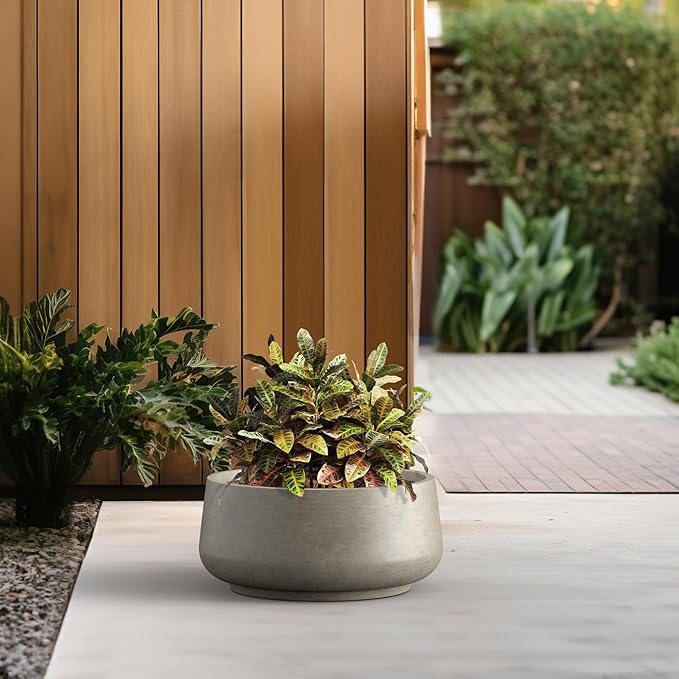 Kante 16.1" Dia Round Curvy Concrete Planter, Large Plant Pots with Drainage Hole and Rubber Plug for Indoor Outdoor Plants, Flower Pot for Home Garden Patio Porch, Weathered Concrete