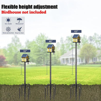Gtongoko Smart Bird Feeder Pole 63 Inch Bluebird House Pole for Outdoors Weather Station Heavy Duty Metal Mounting Kit Adjustable Bird Feeder Stand Black