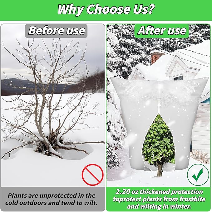 4PCS Large Plant Covers Freeze Protection 2.2oz Reusable Winter Frost Cloth Plant Protection Jacket Cover Bags Frost Blankets, for Shrub Trees Outdoor Plants Fruit Tree Potted, 75"W x 90"H