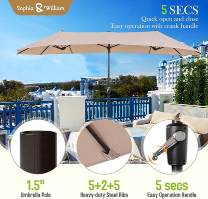 Sophia & William Patio Set with Umbrella 8 Pieces Outdoor Dining Set for 6 with 13ft Large Patio Umbrella Beige, 6 x Swivel Patio Chairs with 59" Dining Table for Lawn Garden