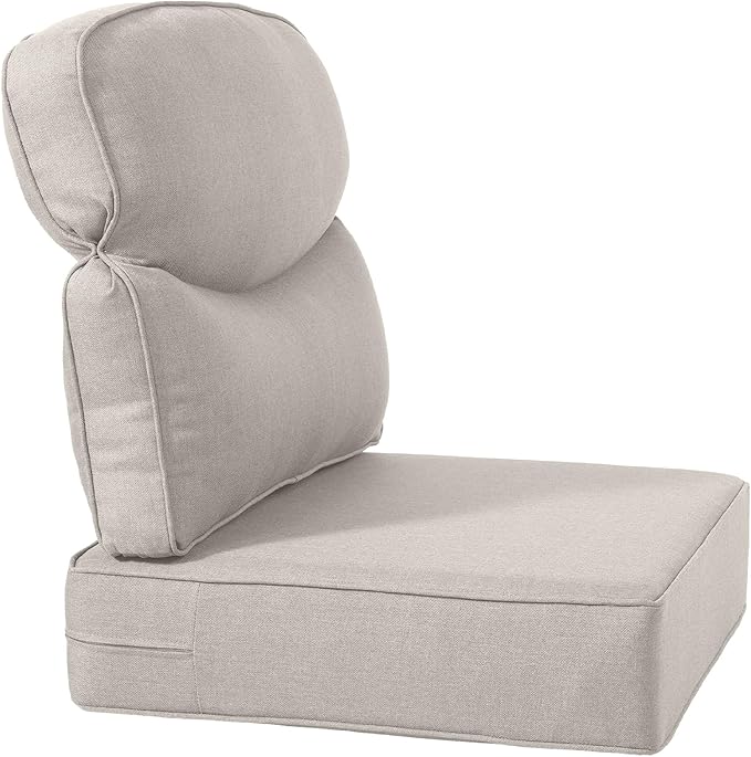 Luxury 22x24/22x25 6-Inch Smile Outdoor Cushions 1 Set - Deep Seat Water-Repellent Patio Furniture Replacement Cushion for Wicker Rattan Wood Metal Chair Glider Rocker Loveseat Sofa - Beige
