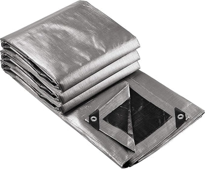 Yescom 12x20 Ft 14 Mil Heavy Duty Reinforced Poly Tarp Reversible Waterproof Tarpaulin Ground Sheet Cover Reversible Silver Black Tarps