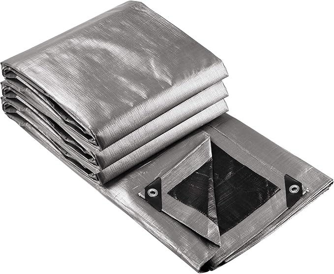 Yescom 16x20Ft 14 Mil Heavy Duty Reinforced Poly Tarp Reversible Waterproof Tarpaulin Ground Sheet Cover Reversible Silver Black Tarps