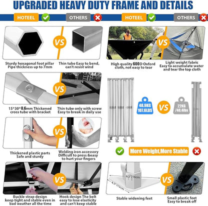 HOTEEL 10x30 Pop up Canopy Tent for Parties, Heavy Duty Easy Setup Tent with 8 Sidewalls, Outdoor Commercial Instant Gazebo for Wedding Event, with Portable Bag & Sand Bags, Dark Blue(Hexagonal Frame)
