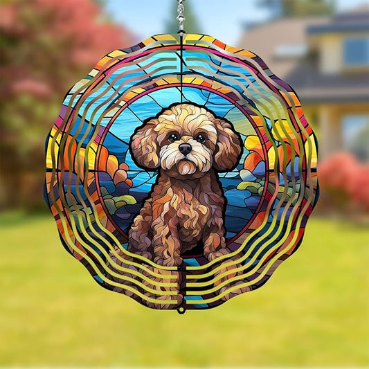 Poodle Dog Wind Spinners Outdoor Dog Memorial Gifts, 3D Metal Kinetic Hanging Garden Wind Spinner, Spinner Decor, Wind Sculptures for Outdoor & Indoor, Window, Yard Decor (Poodle 2)
