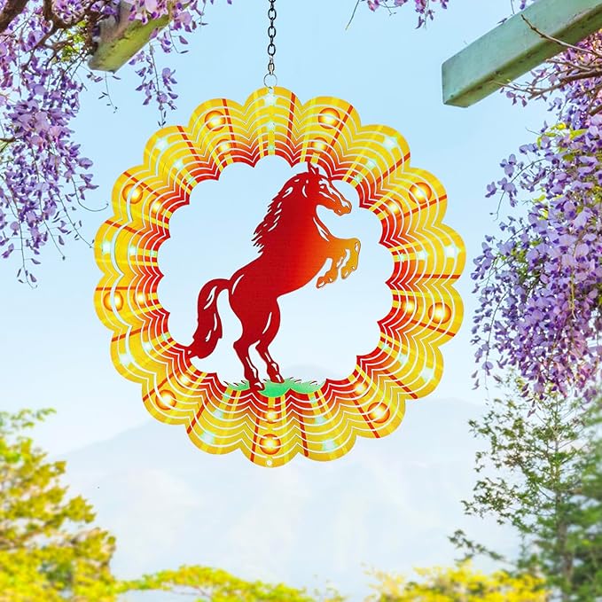 Horse Wind Spinners Horse Gifts for Women/Girls/Men 12 inch 3D Stainless Steel Hanging Wind Spinner Metal Wind Catchers Kinetic Sculpture for Indoor/Outdoor Decor, Yard Art, Garden Decorations