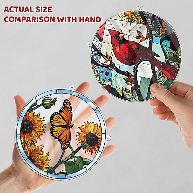 2 Cardinal Butterfly Acrylic Suncatcher, Art Decor for Home, Suncatcher for Window Hanging Indoor, Garden, Housewarming, Gift for Mom, Grandma, Women, Friend, Bird Lover SCB-A6-B4