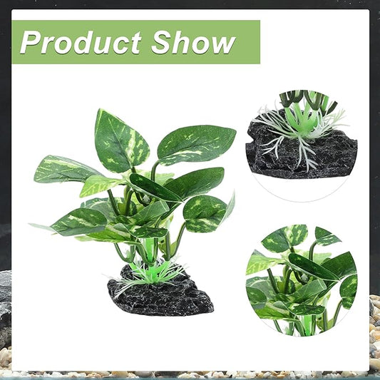 Aquarium Plastic Plants, Silk Aquarium Plants, Silk Plants for Betta Fish Tank, Plant Decor for Aquarium, Dark Green, Pointed Leaves, 4.7" Tall