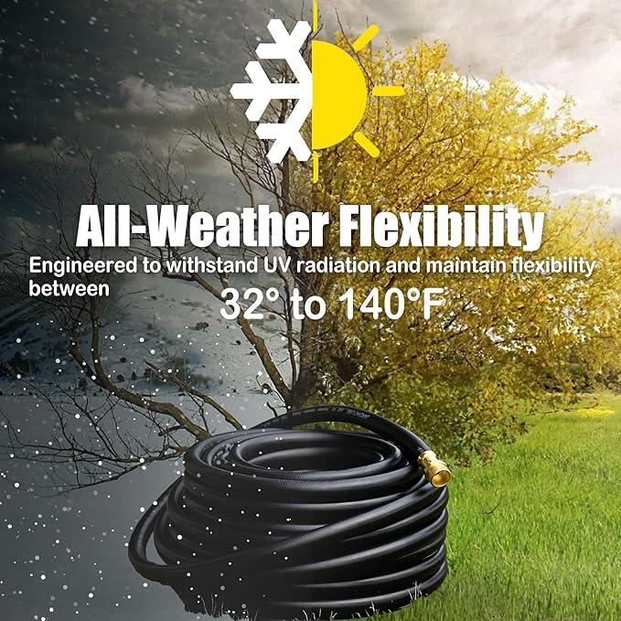 Hybrid Garden Hose 15FT - 5/8" Durable and Sturdy Flexible Rubber Hose with Brass Fittings - UV Resistant and Leak Proof with High Functionality for Small Gardens and Patio Cleaning