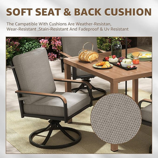 NATURAL EXPRESSIONS 5 Piece Outdoor Patio Dining Sets, 4pcs Swivel Dining Chairs & Square Woodgrain Dining Table with 1.65”Umbrella Hole for Lawn, Garden, Deck, Backyard and Porch
