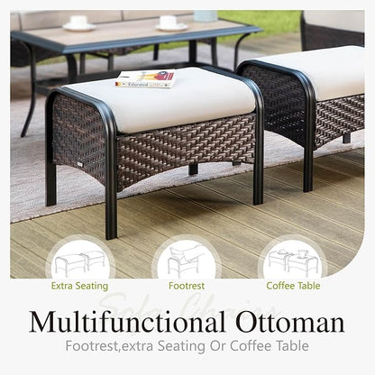 Sophia & William Patio Furniture Set, 7 Piece Metal Outdoor Conversation Set with 3-Seater Outdoor Couch, 4 Sofa Chairs, 2 Ottoman for Outdoor Seating, Backyard, Porch(Beige)