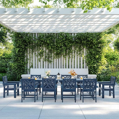 12 Piece HDPE Outdoor Dining Set for 10, Patio HDPE Furniture Set with 2 Table and Umbrella Hole, Outdoor Table and Chairs for Garden, Poolside, Backyard, Deck