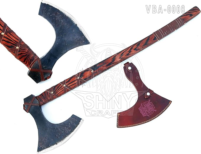 SHINY CRAFTS | 40" Handmade Double Head Norse Axe, Hand Forged Steel Dane Axe with Broad Blade, SCA-08