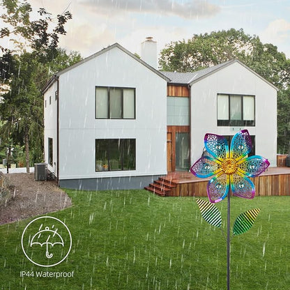 Wind Spinner with Metal Stake, Outdoor Garden Pinwheels Spinners Hollow-Out Flower Shape Design for Yard Lawn Patio Decor