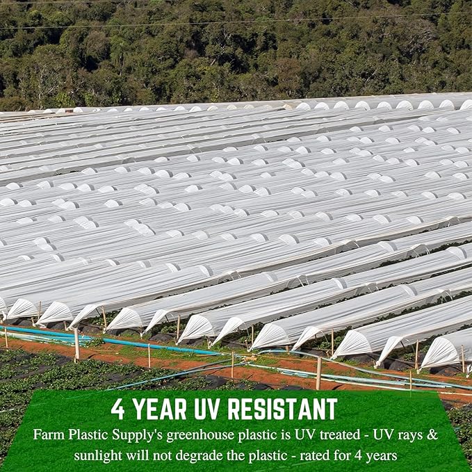 Farm Plastic Supply - String Reinforced 4 Year UV Resistant 10 mil White Greenhouse Plastic Sheeting - 4 Year UV Resistant Polyethylene Greenhouse Film, Hoop House Green House Cover (20' x 25')
