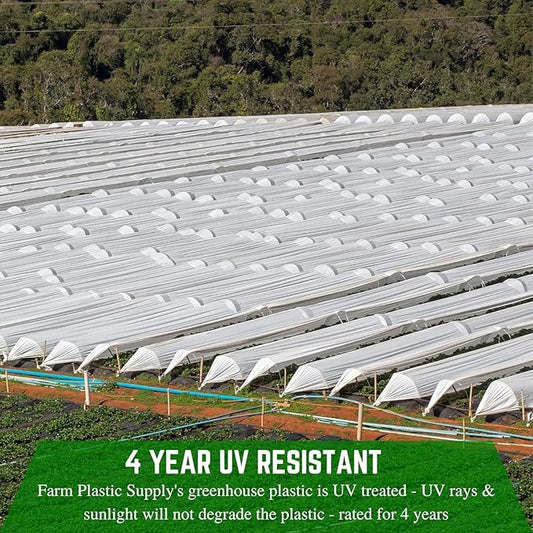 Farm Plastic Supply - String Reinforced 4 Year UV Resistant 10 mil White Greenhouse Plastic Sheeting - 4 Year UV Resistant Polyethylene Greenhouse Film, Hoop House Green House Cover (16' x 120')