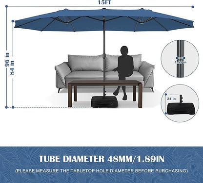 Sundale Outdoor 15ft Large Patio Umbrella with Base Included and Umbrella Cover, Outdoor Double-Sided Umbrella