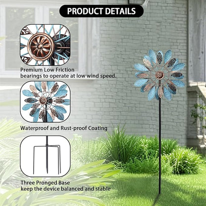 WONDER GARDEN Wind Spinners Outdoor - Metal Wind Spinner Windmill, 4.3 Ft Kinetic Wind Sculpture & Spinners for Yard Patio Lawn Decor