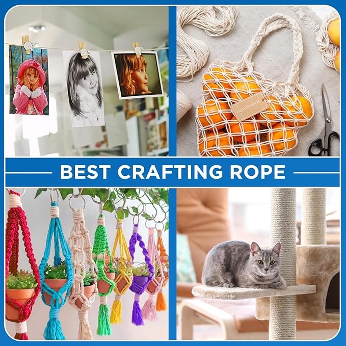 TECEUM Cotton Rope 3/16” (5 mm) – 50 FT – Strong All-Purpose Braided Rope – Natural Cotton – for Crafting, Сamping, Clothes Line, DIY, Indoor & Outdoor Use – Gray