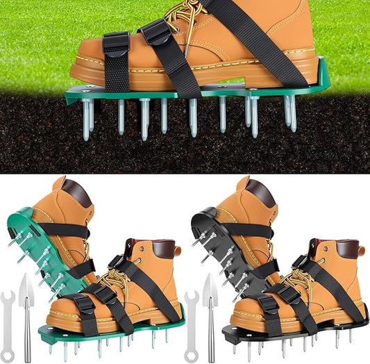 2 Pair Lawn Aerator Shoes with Adaptable Straps Soil Aerator Shoes Heavy Duty Spiked Sandals One Size Effectively Aerating Lawn Tool for Yard Garden Grass Patio