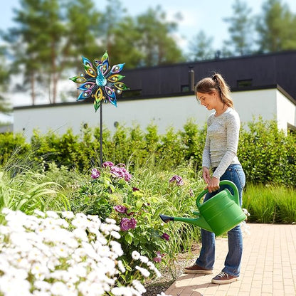 DREAMYSOUL Outdoor Peacock Wind Spinners with Gem Decor, 13" D*65" H Double Sided Kinetic Wind Sculptures & Spinners, Metal Wind Spinners for Yard and Garden