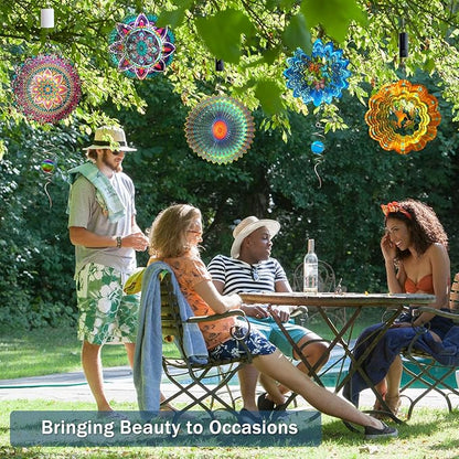 Goolyrusim Wind Spinner Mandala Jasmine, 12Inch Laser Cut Stainless Steel Wind Spinners, 3D Hanging Wind Sculptures for Yard and Garden Decoration Outdoor Decor Ornament, Mandala Gifts for Women Men