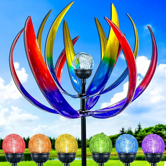 Wind Spinners Outdoor for Yard and Garden - Wind Sculptures & Spinners,70 Inch Wind Spinner with Solar Powered Multi-Color Glass Ball Light for Yard Garden Backyard Lawn Decorations