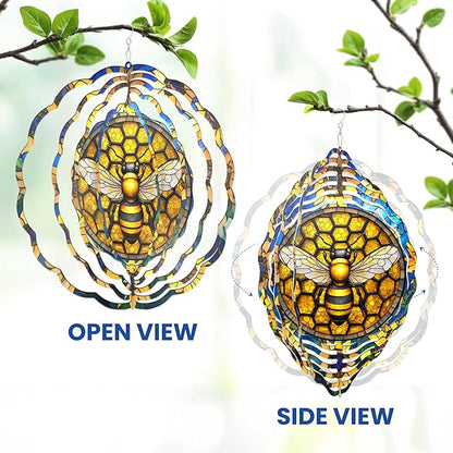 FLAGWIX Christmas Bee Wind Spinners Outdoor - 3D Stainless Steel Metal Wind Spinners 12 in - Bee Gifts Decorations for Home, House Outdoor Garden Decor for Outside, Christmas Garden Gifts for Women