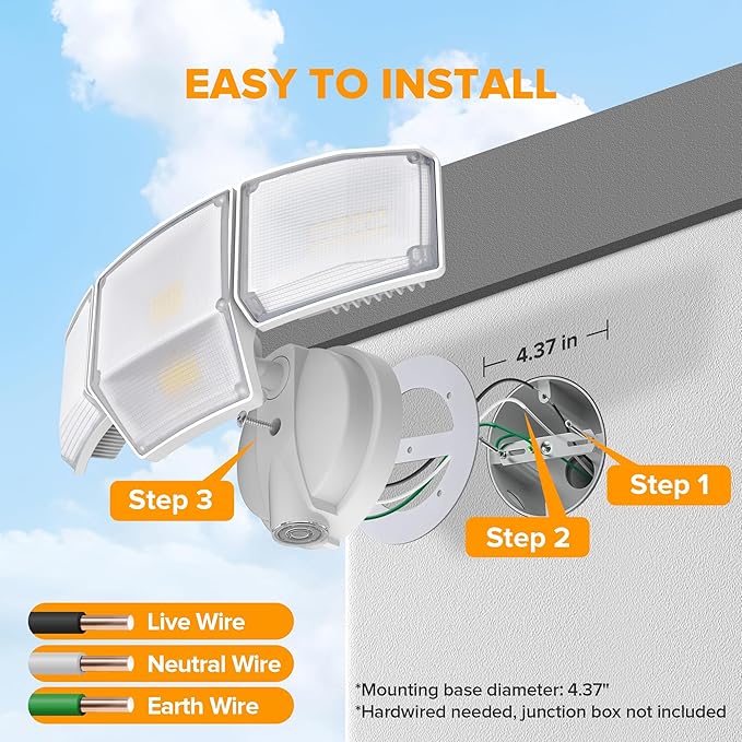 LUTEC 80W Dusk to Dawn Flood Lights Outdoor, 9000LM Super Bright LED Security Light with Photocell, IP65 Waterproof, 5000K Daylight, Hardwired 4 Heads Floodlight for Garage, Yard -2 Pack (White)