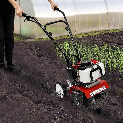 52CC 2 Stroke Mini Tiller Cultivator, Garden Tiller Gas Powered Hand Rotary Cultivator Rototiller Garden Tool with Long Handle for Garden & Lawn, Digging, Weed Removal & Soil Cultivation.