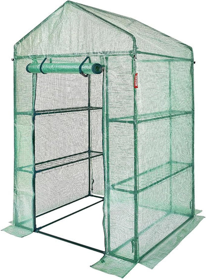 VEVOR Walk-in Green House, 55.5 x 29.3 x 80.7 inch, Portable Greenhouse with Shelves, High Strength PE Cover with Roll-up Zipper Door and Steel Frame, Set Up in Minutes, for Planting and Storage