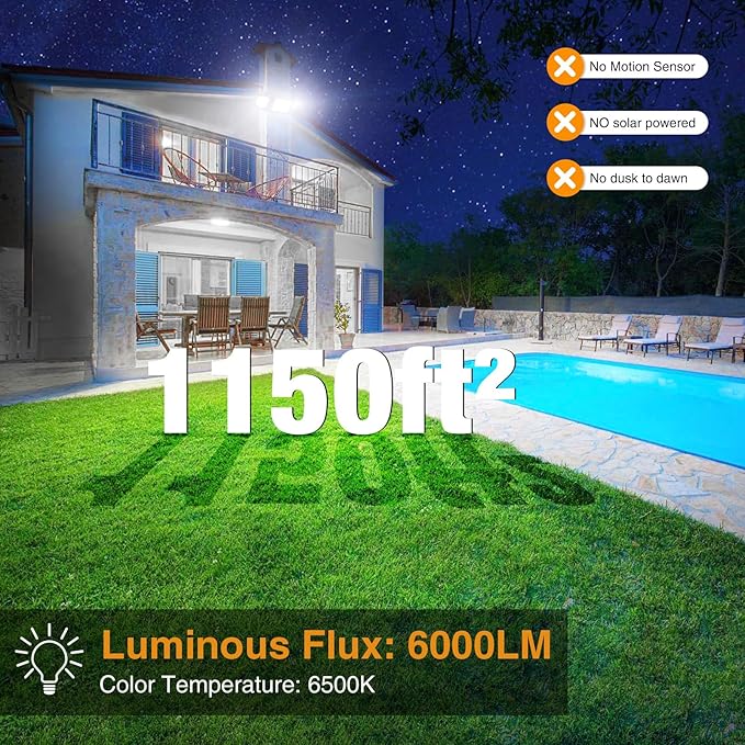 Onforu 3 Packs 60W Flood Lights Outdoor, 6000LM Brightness Security Lights,Switch Controlled, IP65 Waterproof, 6500K Exterior LED Flood Light with 3 Adjustable Heads for Yard Home