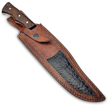 Handmade D2 Steel 14 Inch Full Tang Bowie Knife with sheath, Hunting knife with Wood Handle and steel Guard Ideal for Bushcraft, Camping, Survival, Hunting & outdoor use