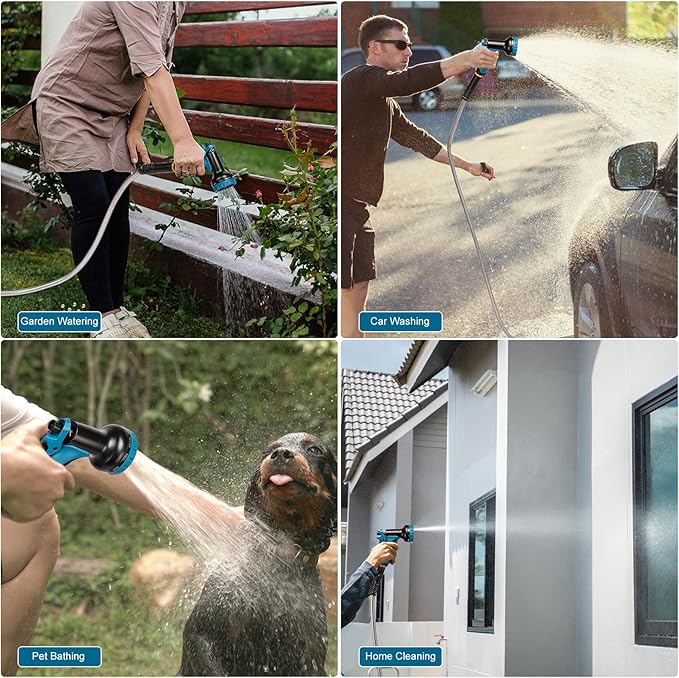Metal Garden Hose 100 FT, Stainless Steel Hose, Water Hose with 10 Function Nozzle, No Kink & Tangle, Easy to Use & Store, Heavy Duty Lightweight Outdoor Hose