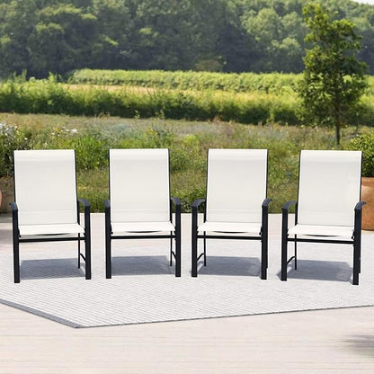 Outdoor Dining Chairs Set of 4, Stackable Patio Chairs with Metal Frame & Textilene Fabric, Perfect for Patio Garden Deck, Oyster